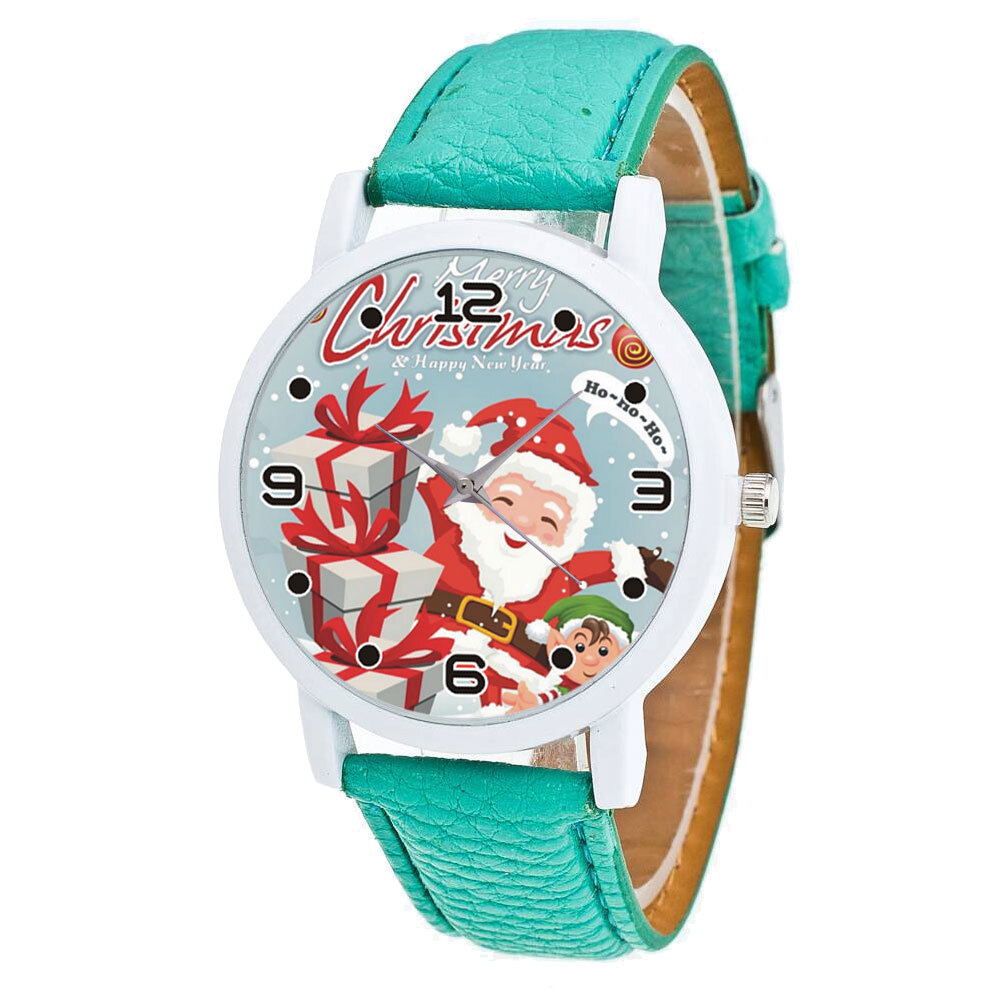 Mode kerst kerstman met geschenk patroon schattig horloge lederen band mannen vrouwen Quartxz horlog
