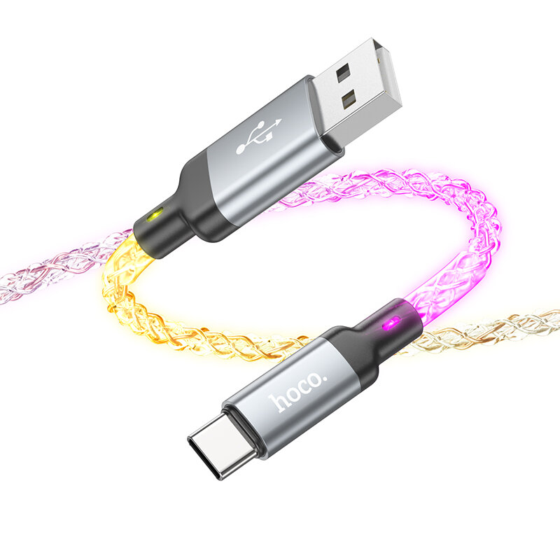 HOCO U112 3A USB-A to Type-C Cable Soft Colorful Led Lights Shine Fast Charging Data Cable Data Transmission Thickened C