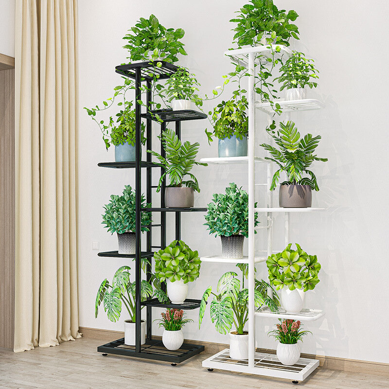 7-layer Simple Flower Stand Anti-rust Durable Circular Foot Pad Design Wrought Iron Shelf