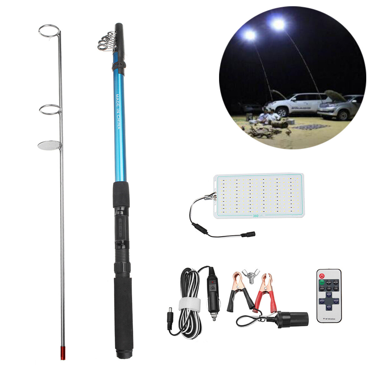 12v 500w Telescopic Led Fishing Rod, Telescopic Fishing Rod Led Light