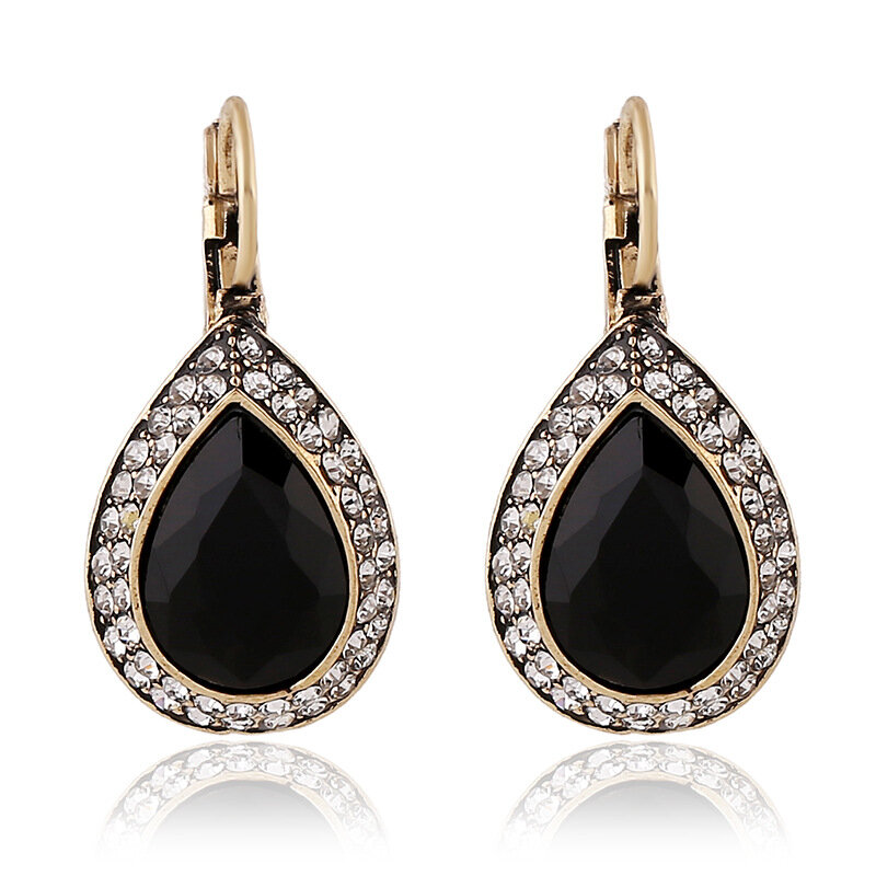 Retro zwarte kristal Earring lange stijl Rhinestone Ear Drop Earring voor vrouwen sieraden