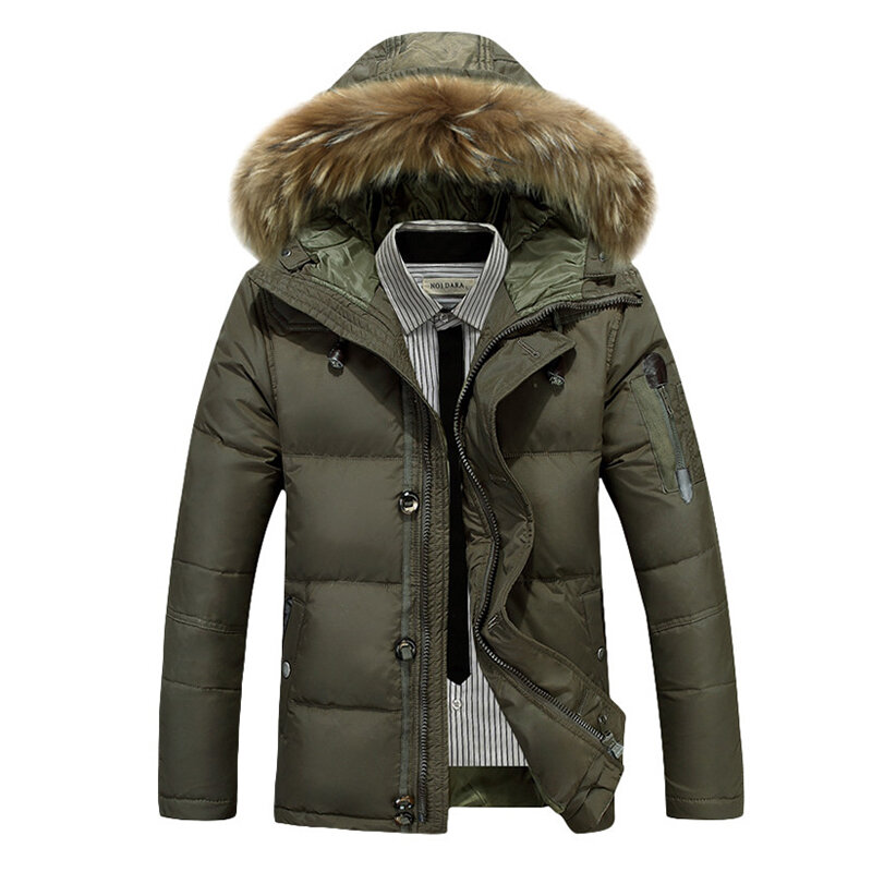 Mens Winter Thick Warm Down Jacket Furry Hood Padded Parka