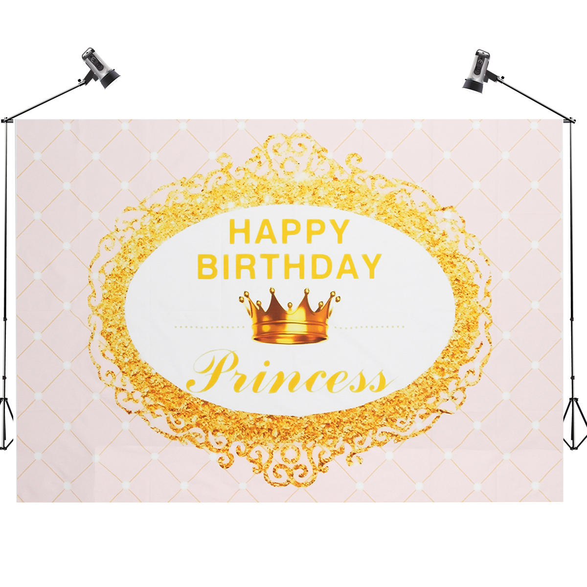 

7x5FT Golden Crown Pink Birthday Theme Photography Backdrop Studio Prop Background