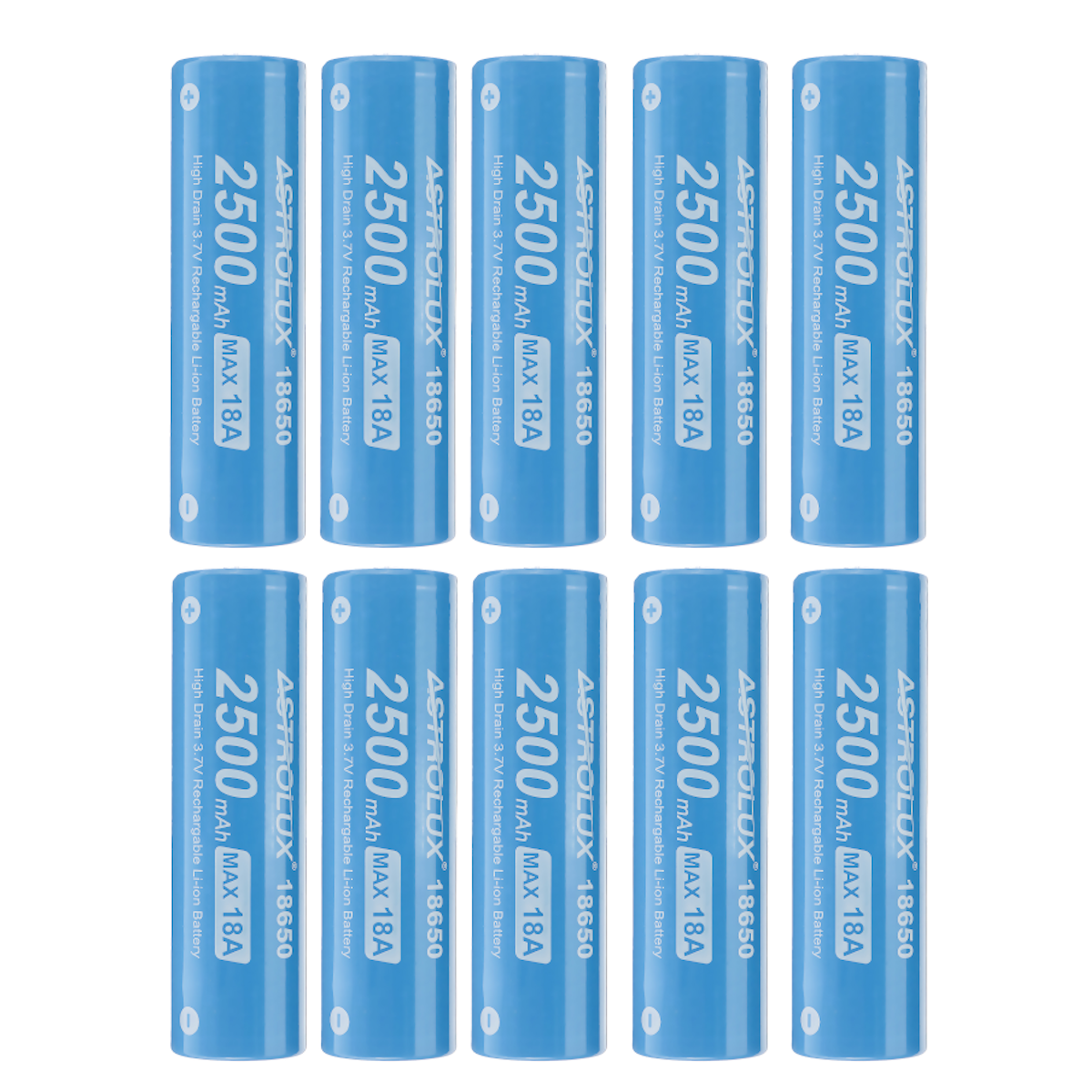 10Pcs Astrolux® E1825 18A 2500mAh 3.7V 18650 Li-ion Battery Unprotected High Drain Rechargeable Lithium Power Cell For Astrolux Nitecore Lumintop Fenix Olight Flashlights RC Toys Home Tools