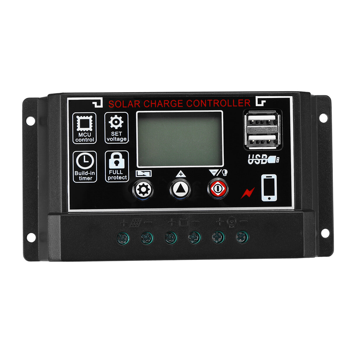 

10A/20A/30A/40A/50A/60A 12V/24V Dual USB LCD Solar Panel Battery Regulator Charge Controller Black