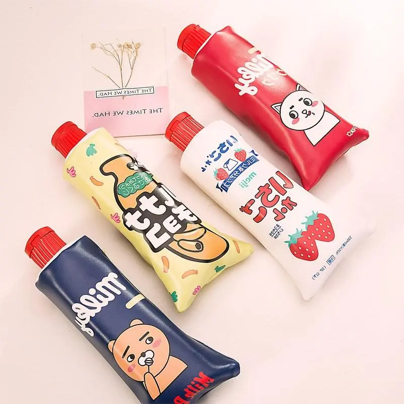 New korean cartoon toothpaste shape pencil case with sharpener stationery storage organizer bag