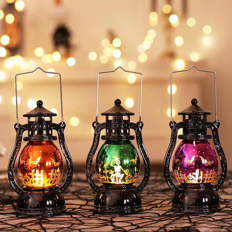 Halloween Retro Electroplating Small Oil Lamp Wind Light Dazzling Toys for Home Bar School Halloween