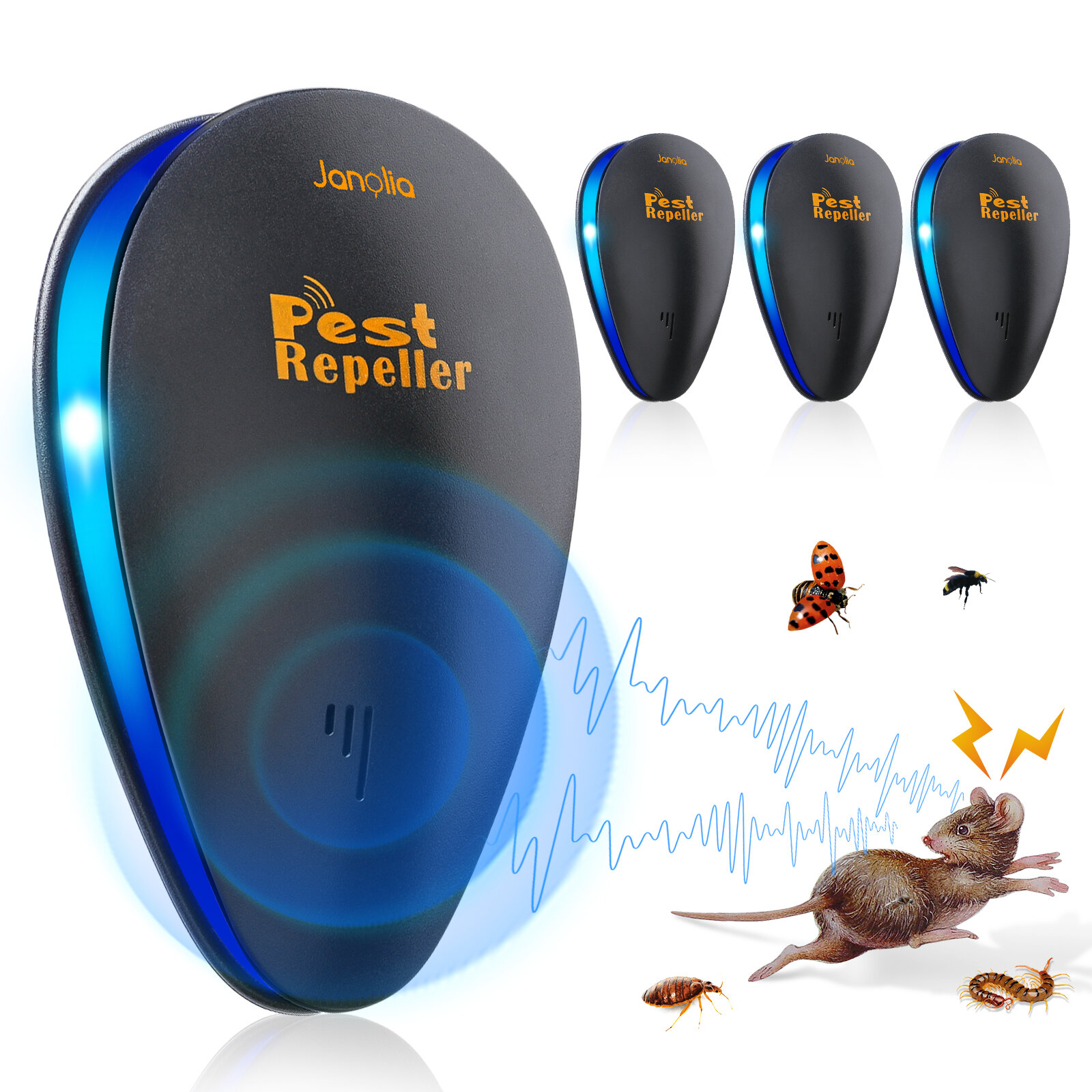 4 Pcs Ultrasonic Insect Repellent Electronic Mosquito Mice Fly Contro Outdoor Camping Garden
