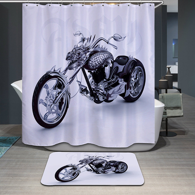 180x180cm Waterdicht Cool Motorcycle Polyester Douche Gordijn Badkamer Decor Met 12 Haken
