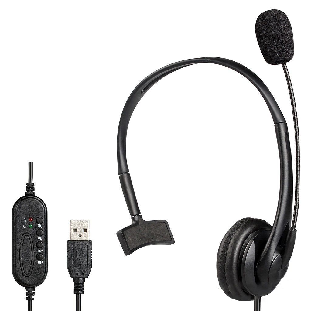 

JAZZA U12 USB Wired Control PU Leather Ear Cushion Single Side Monaural Headset Online Course Meeting Online Customer Se