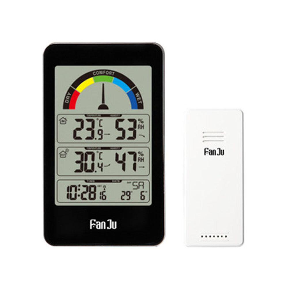 

FanJu FJ3356 LCD Digital Weather Station Clock Household Indoor Outdoor Temperature Humidity Meter Weather Clock Electro