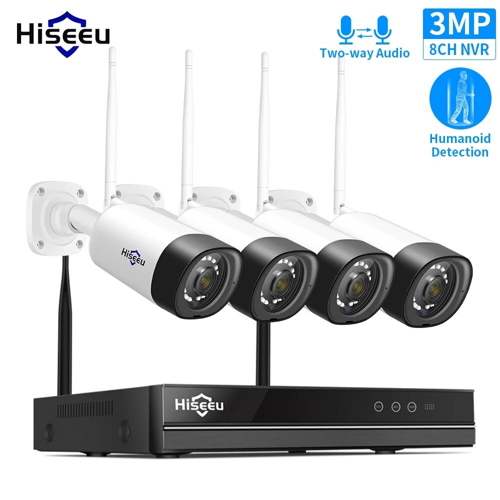 Funk Audio Überwachungskamera System HD 1536P für Außen WLAN 1TB HDD IR 8CH NVR