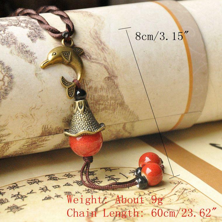 Vintage Delphis hanger ketting ronde kralen kleine klok charme ketting etnische sieraden voor vrouwe