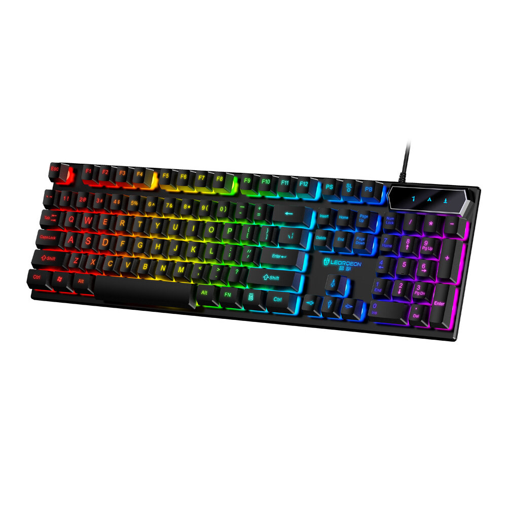 LEORQEON GX50 Keyboard 104 Keys Translucent ABS Keycaps Rainbow Colorful Backlit Waterproof USB Wire