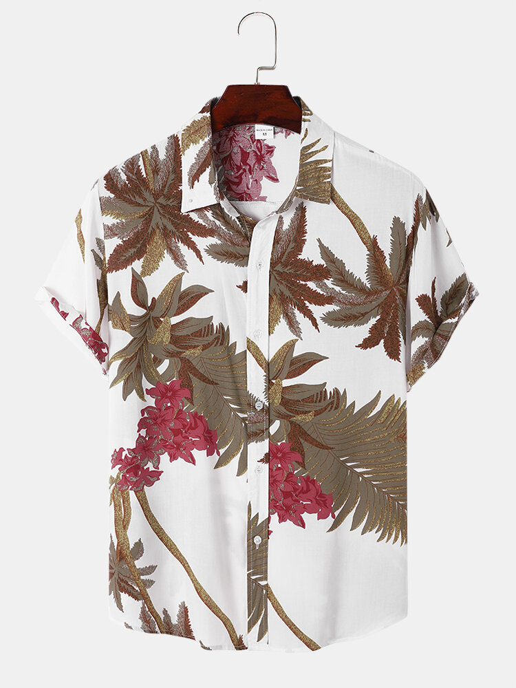 Heren Tropical Leaf Hawaii-stijl Casual huidvriendelijk Bijpassende Soft-shirts