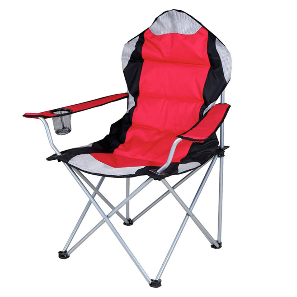 Cadeira de acampamento dobrável de 60x60x100 cm, resistente e portátil, para pesca e praia ultraleve com porta-copos.