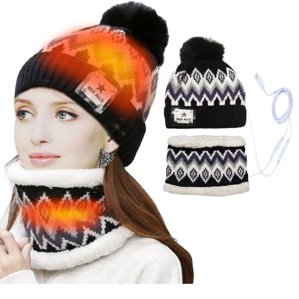 Winter Knitted Scarf Hat Hood Thick Warm Hats For Women Outdoor Riding Ski Bonnet Caps