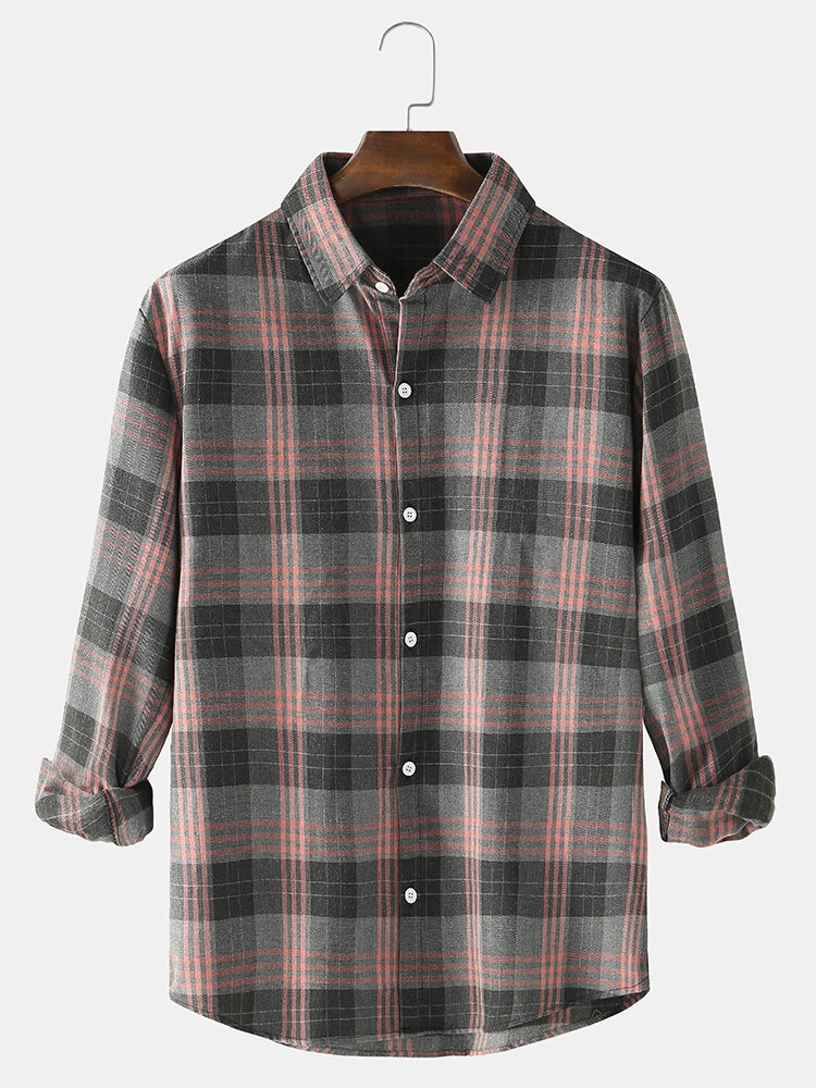 Heren Colorful Plaid Print Button Up Casual shirts met lange mouwen