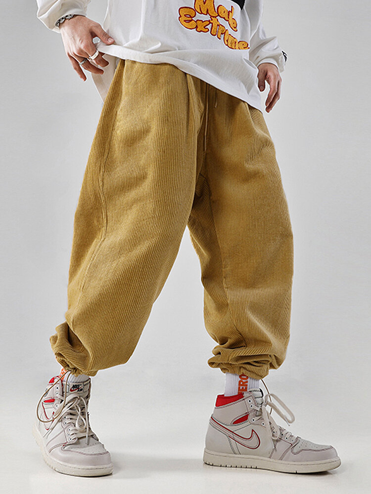 

Mens Solid Color Corduroy Texture Jogger Pants With Pocket