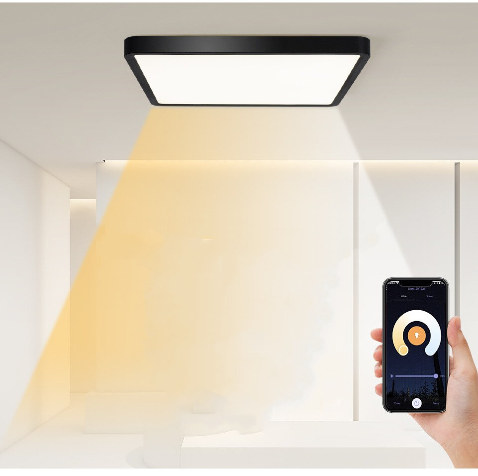 [EU Direct] MARPOU Tuya Smart LED Ceiling Lamp Wood Grain App Voice Control Alexa/Google Remote Control Square Ceiling Lights Living Room
