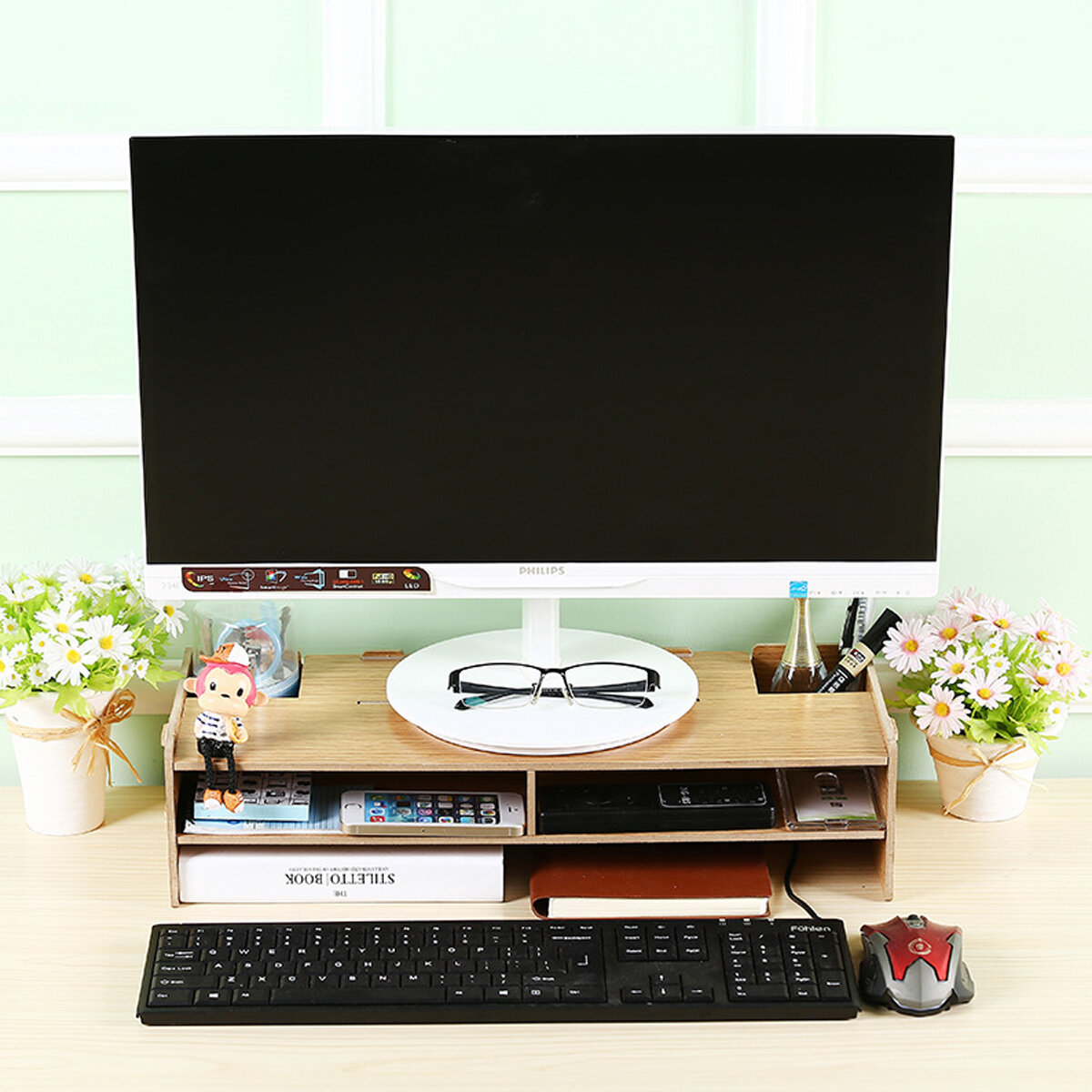 Wood Laptop Stand Accessories Storage Display Monitor Raising Bracket Neck Protection Shelf