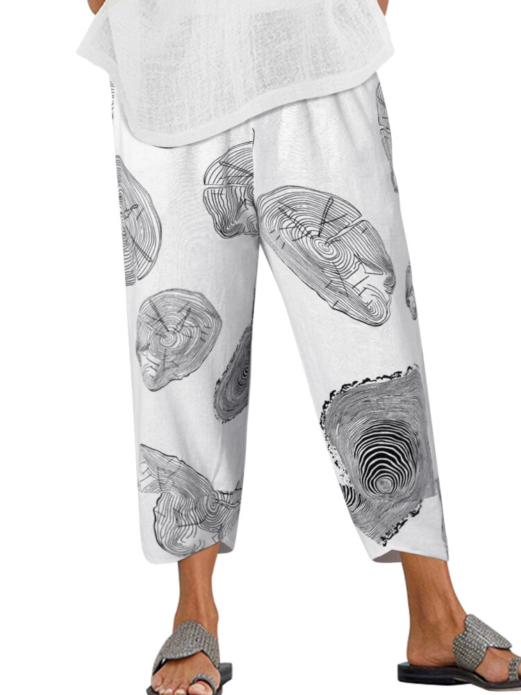 100 Cotton Abstract Printing Casual Loose Pants For Women