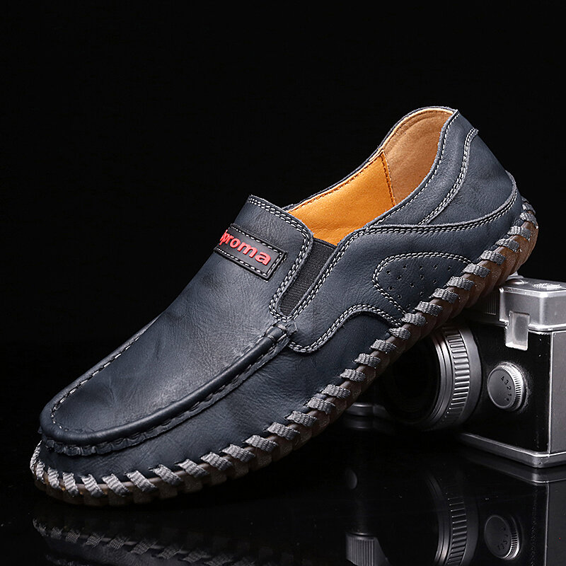 Men Cowhide Breathable Hand Stitching Soft Sole Brief England Style Casual Shoes