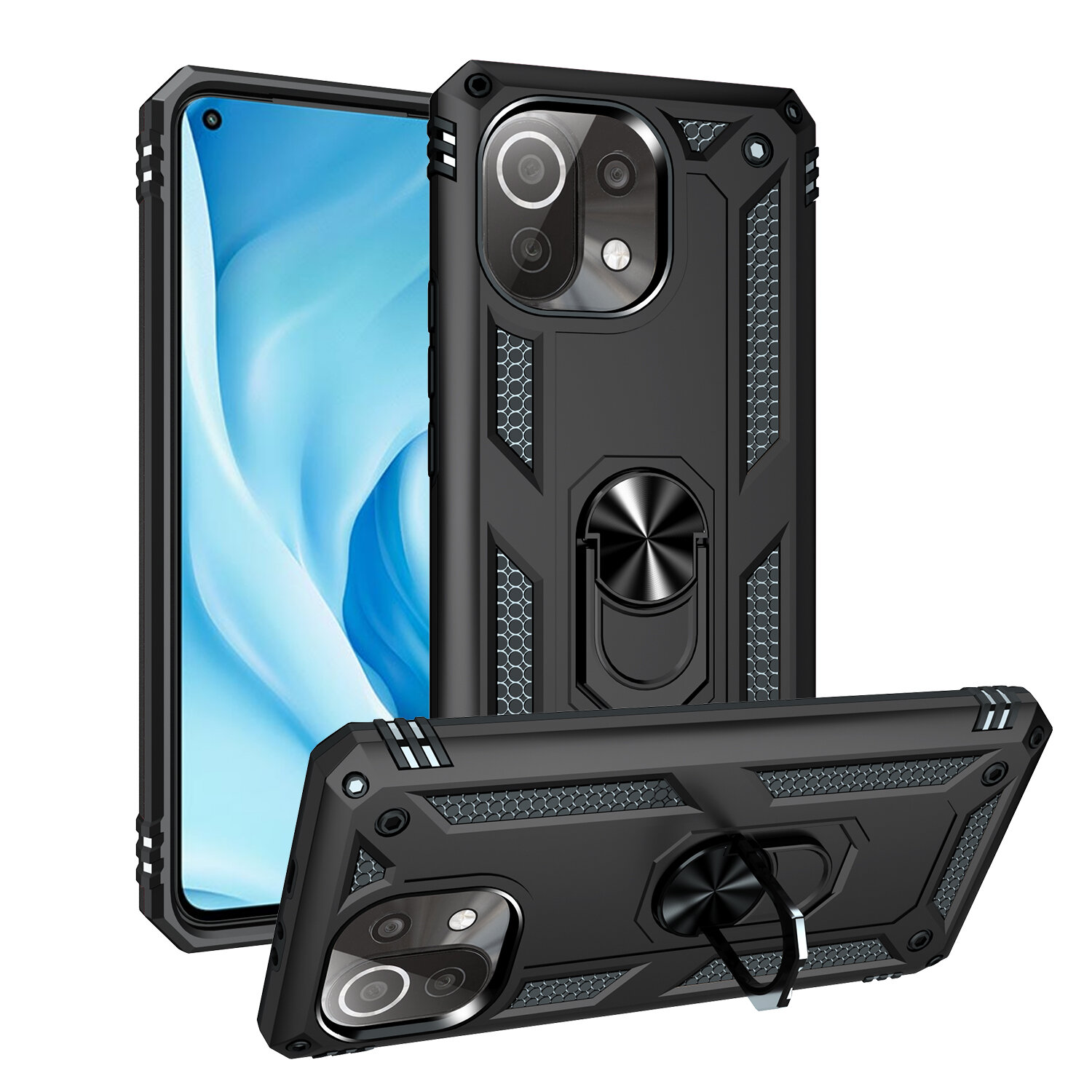 

Bakeey for Xiaomi Mi 11 Lite Case Armor Bumpers Shockproof Magnetic with 360 Rotation Finger Ring Holder Stand PC Protec