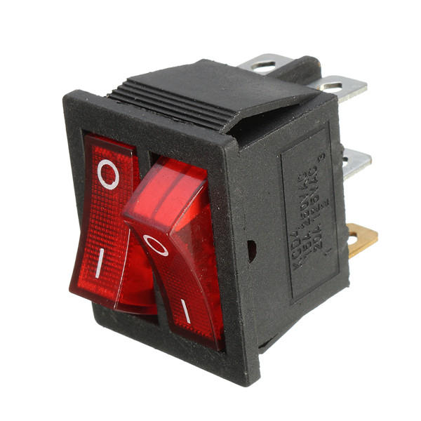 6 pins rocker switch on/off double red light toggle double spst rocker ...