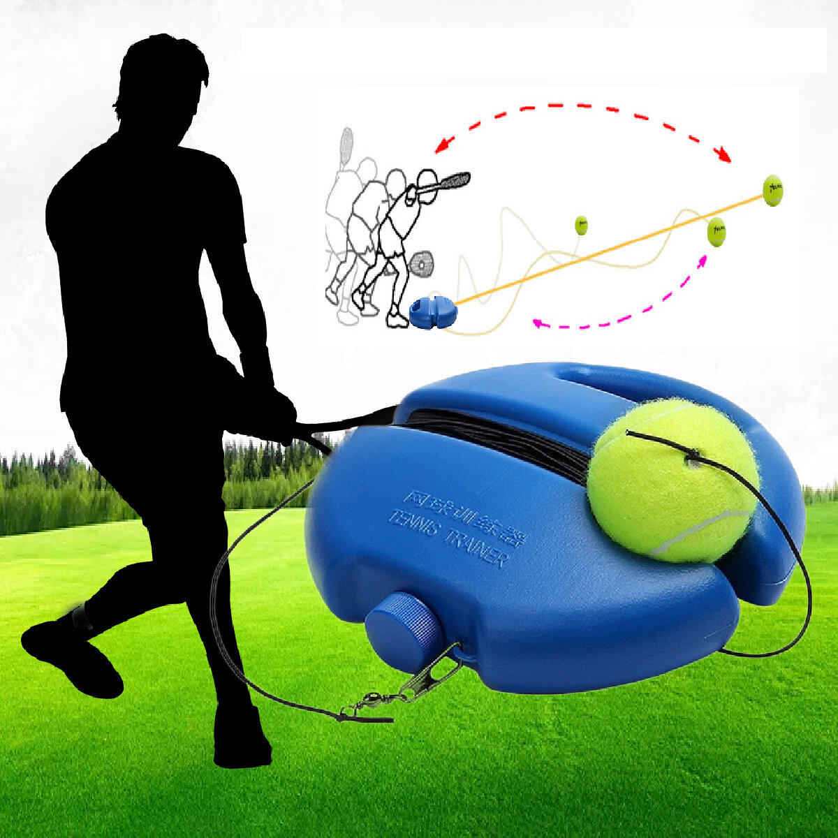Single Tennis Trainer Retractable Rebound Tennis Training Tool Sport Practice Outdoor