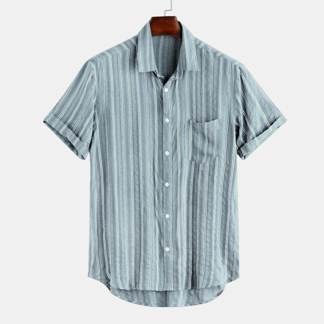 Mens summer stiipe practical pocket short sleeve casual shirts Sale ...