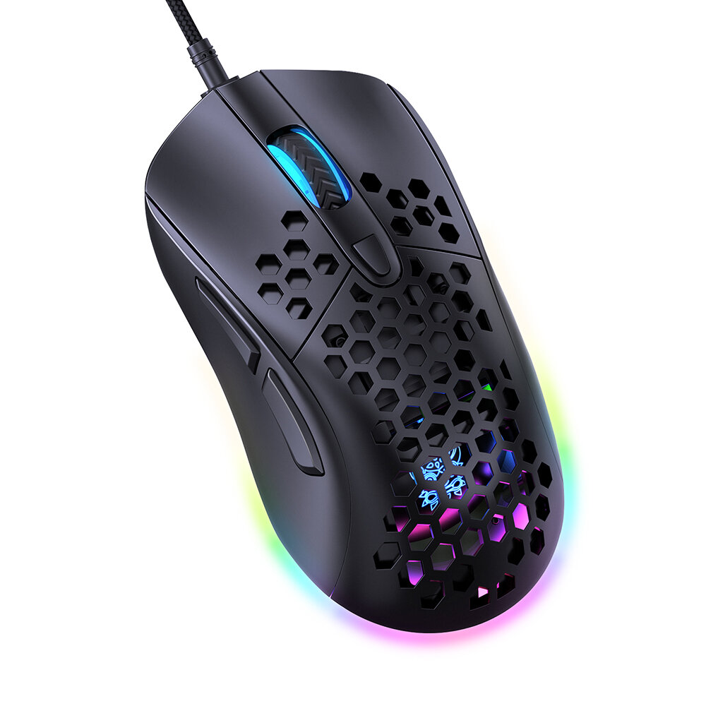 ONIKUMA CW906 Wired Mouse Hollow Honeycomb Shell 8 Programming Buttons 1200-7200DPI Colorful RGB Backlit Gaming Mice for