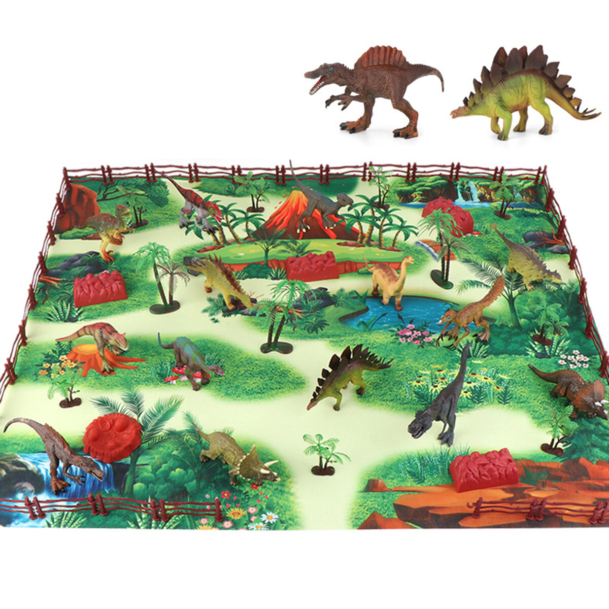 28/33/34/63/65Pcs Multi-style Diecast Dinosaurs Model Play Set Educational Toy with Play Mat for Kids Christmas Birthday