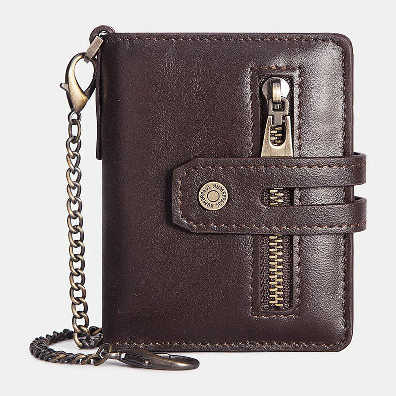 

Men Genuine Leather Short Bifold RFID Blocking Antimagnetic Wallet Solid Color Wear Resistant 9 Card Slot Card Holder Ha