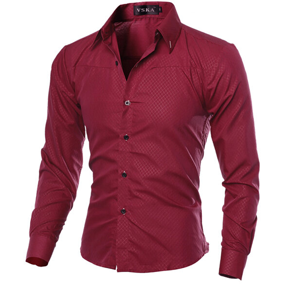 Heren Slim Fit Pure Color S-3XL Overhemden met lange mouwen en lange mouwen
