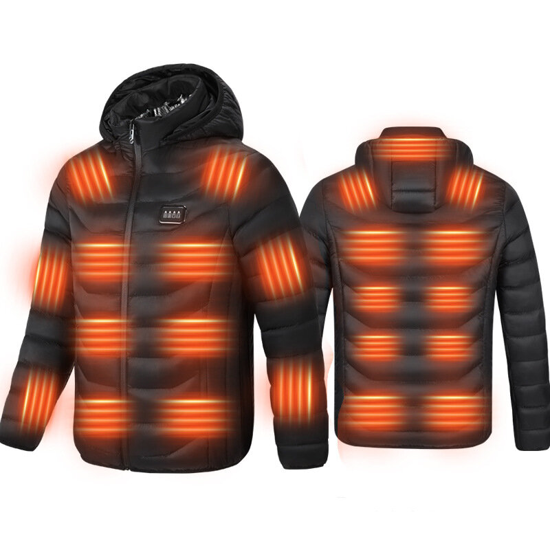 TENGOO HZ-23 23 зоны нагревательной куртки с регулируемым размером на молнии. Куртка с подогревом на USB заряде подходит для мужчин. Термальная спортивная одежда с подогреваемым капюшоном для активного отдыха на открытом воздухе.