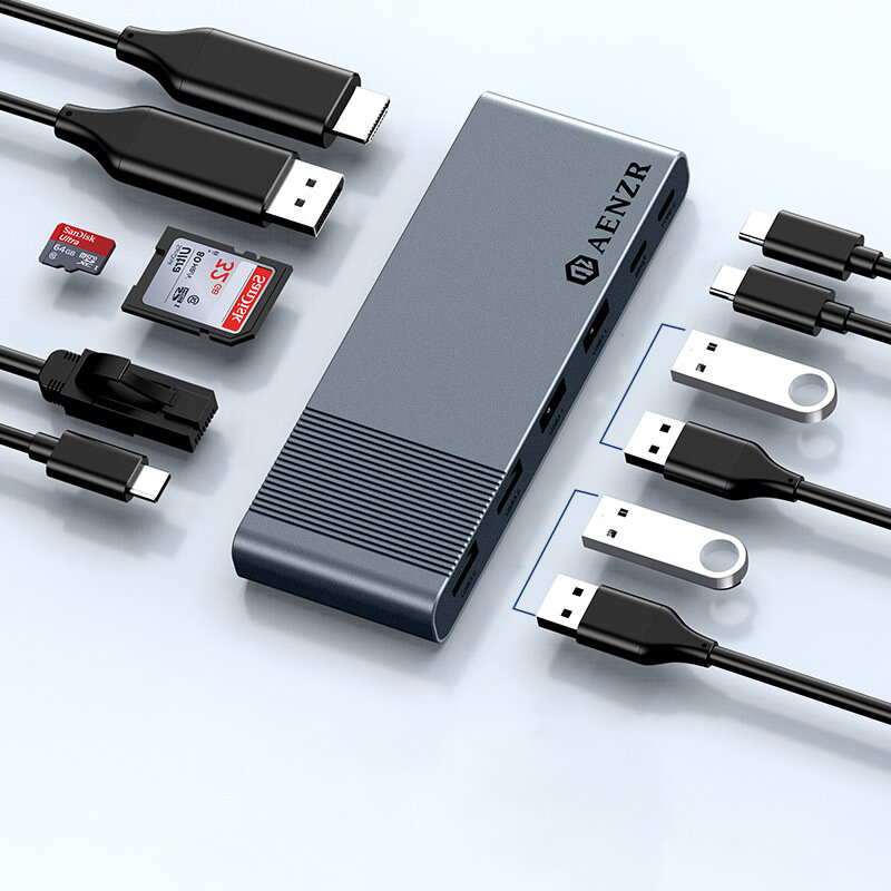 

AENZR 12 In 1 USB Type-C Hub Docking Station Adapter With 4K HDMI Display / 4K@60Hz Display Port / 100W USB-C PD3.0 Powe