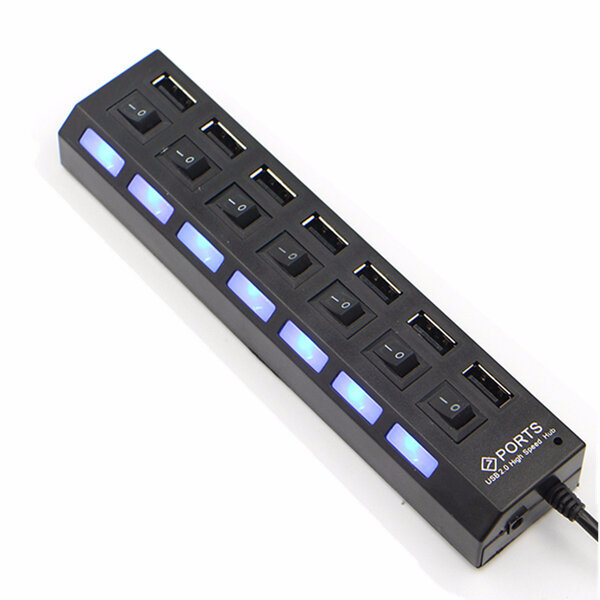7 Port High Speed USB 2.0 Hub Power Adapter ON/OFF Switch For PC Laptop