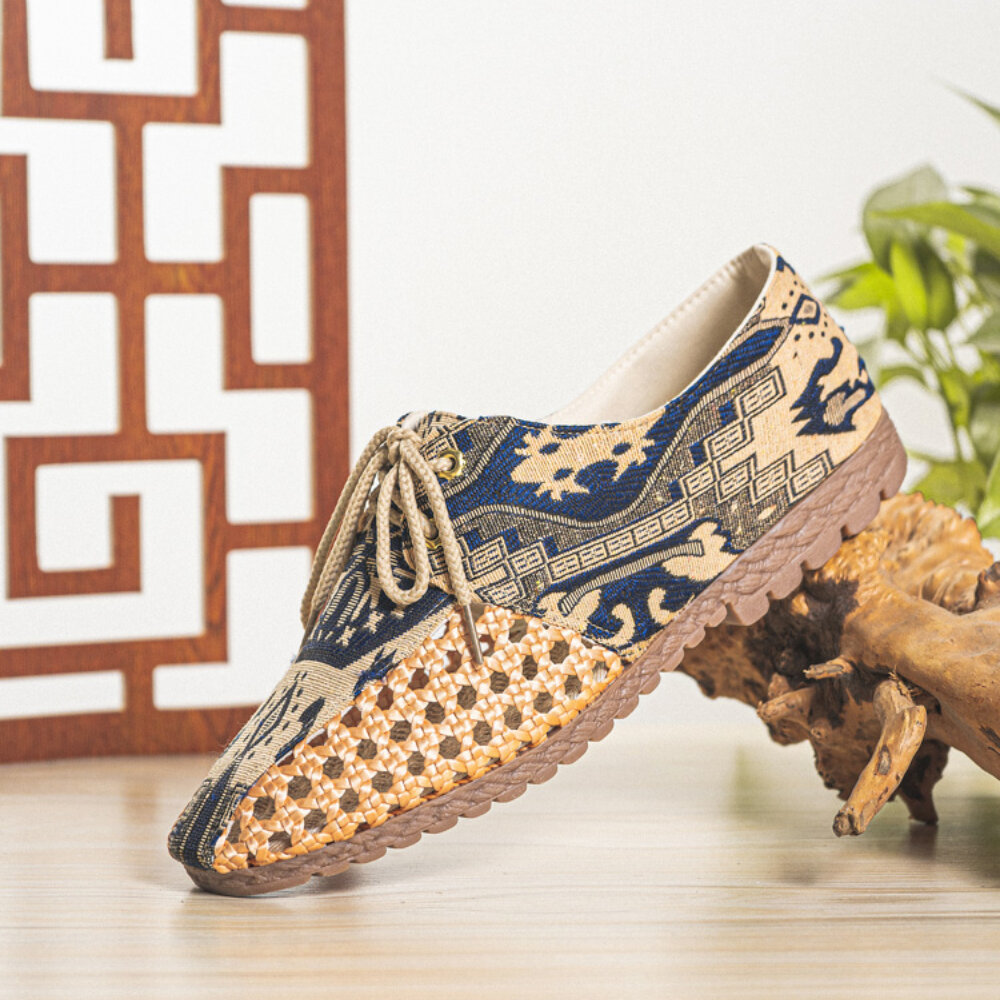 Mannen uitgehold geweven ademende antislip Chinese stijl patroon casual canvas schoenen