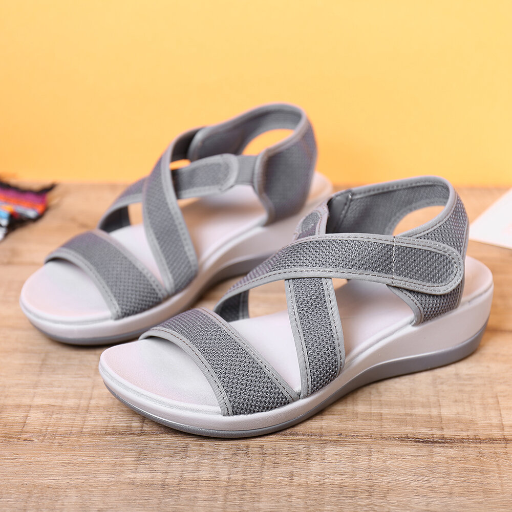 

LOSTISY Cloth Opened Toe Cross Strap Casual Sport Sandals