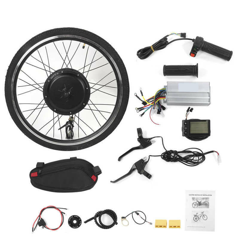 1000W 48V 26 FrontRear Wheel Hub Motor Kit Electric Bike Conversion Set with Controller E Brake Levers Twist Throttle