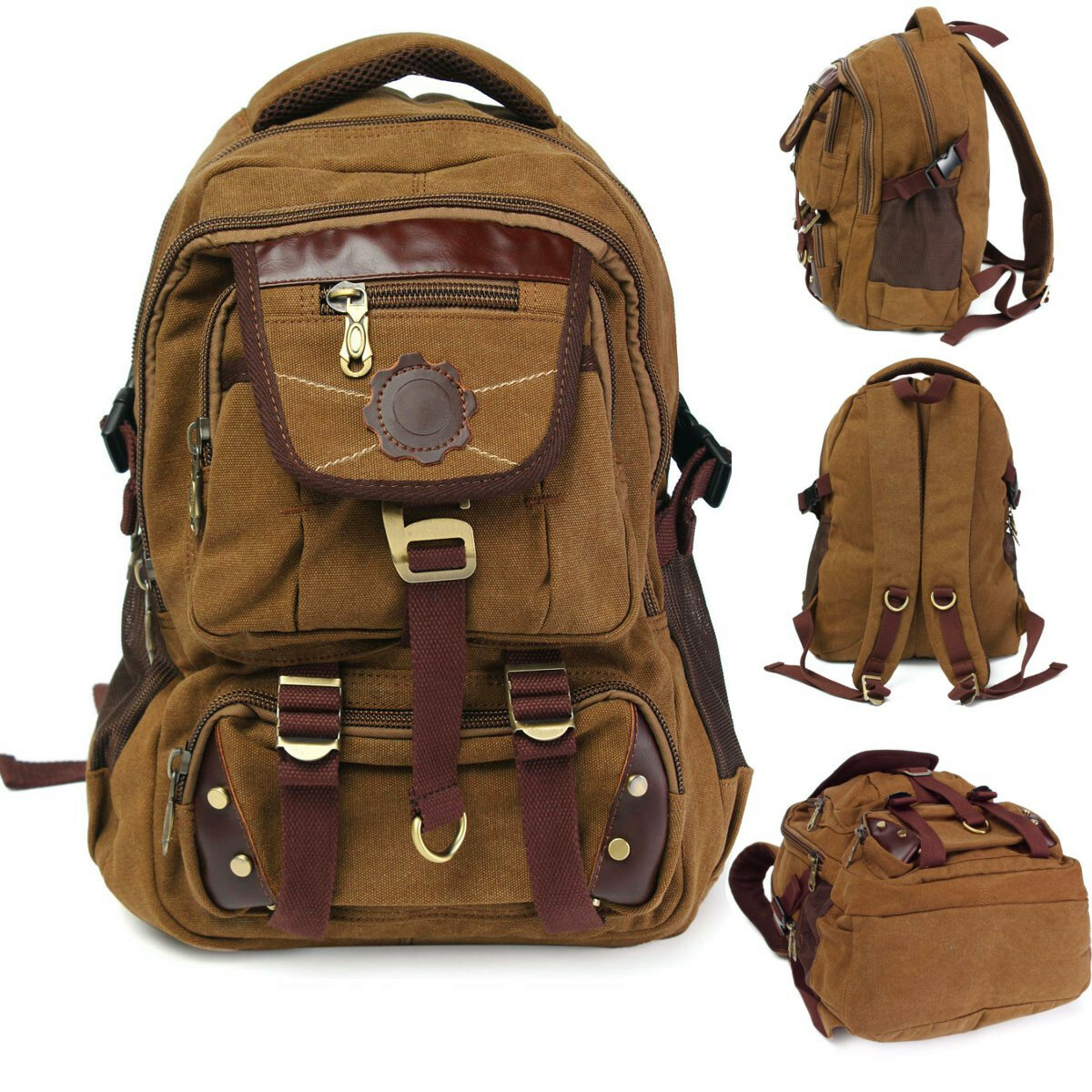 Férfi női vintage vászon hátizsák nagy kapacitású, több zsebes hátizsák kültéri utazó túra laptop táska