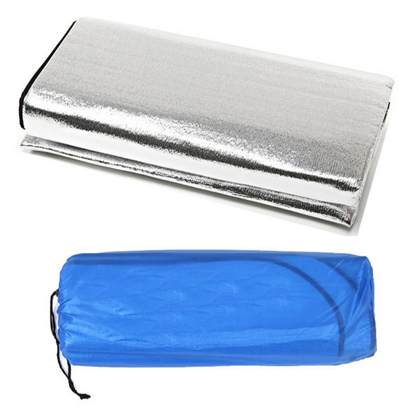2x2m al aire libre Estera de picnic de papel de aluminio de doble cara Impermeabilizante Plegable Dormir Playa Almohadilla con almacenamiento Bolsa al aire libre cámping
