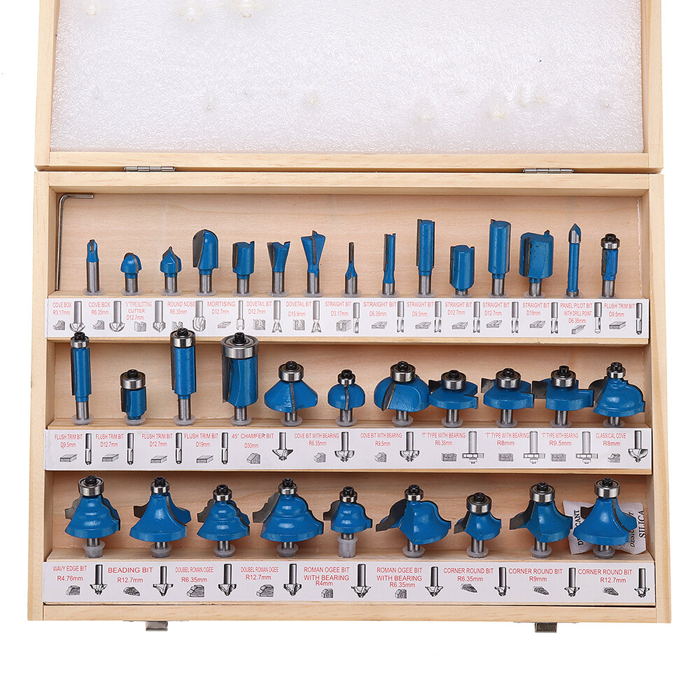 

Drillpro 35PCS Router Bits Set 1/4 Shank 8mm Shank with Wood Case Milling Cutter for Wood Flush Straight Chamfer Trimmin