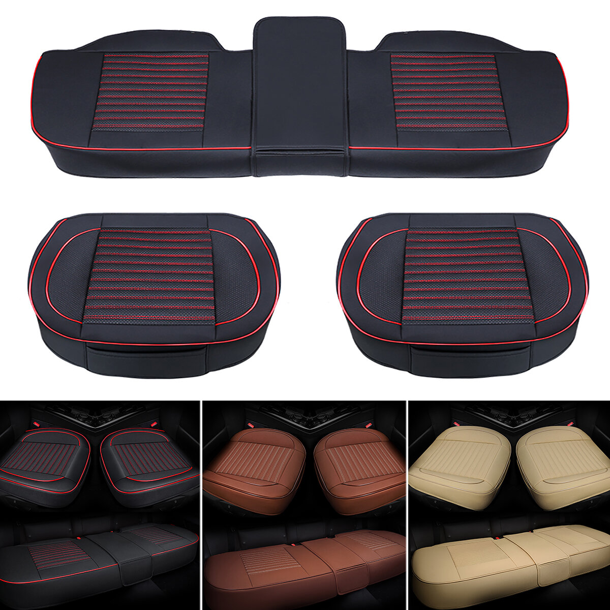 5 Seaters Cover Universal PU Leather Car Seat Cover Front Rear Pad Full Surround Cushion Protector