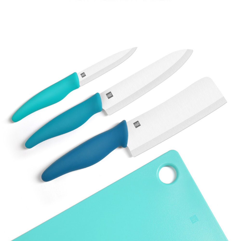 HUOHOU 4PCS Ceramic Knife with Chopping Board Set 6''Kitchen Vegetable Knife