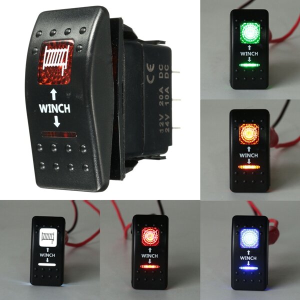 Winch In Winch Uit Rocker Switch Dual LED Signal Light For Caravan UTE Marine Boat 7Pin