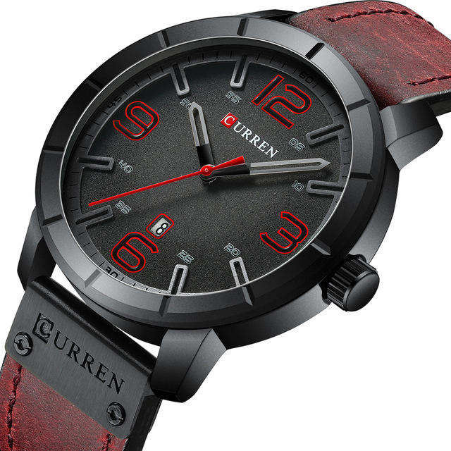 CURREN 8327 Casual Style Date Display Men Wristwatch Leather Band Quartz Watch
