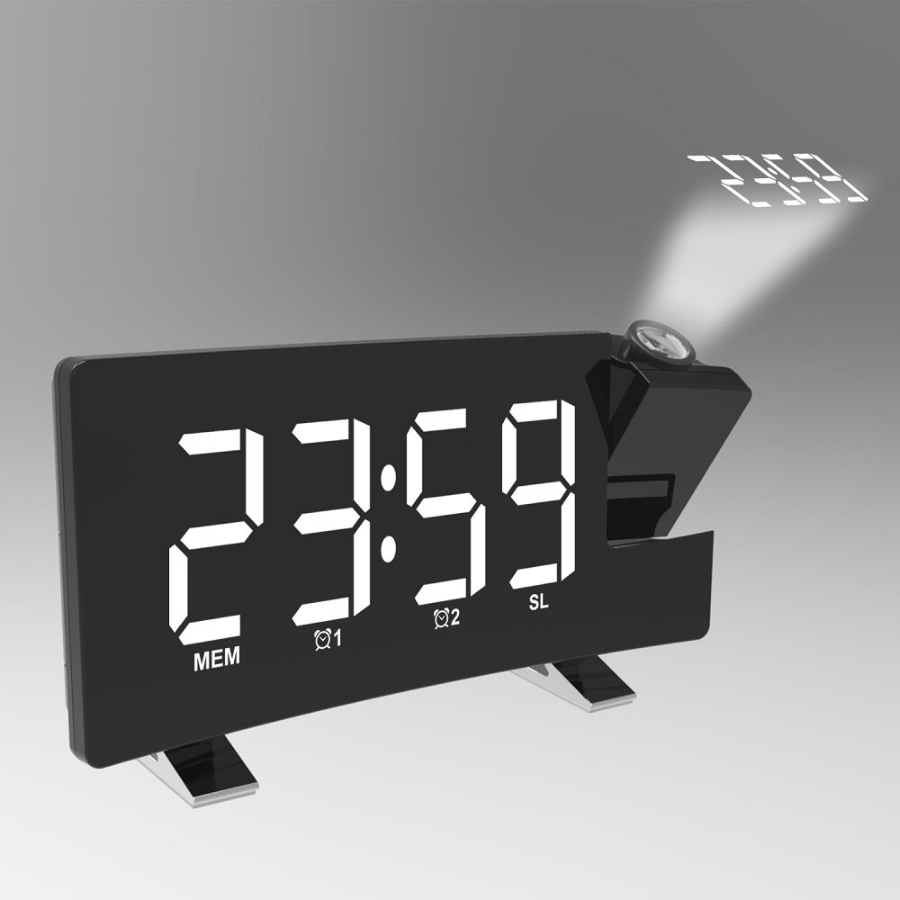 Radioprojectie Wekker Groot scherm LED-display Elektronische klok Gebogen dubbele wekker