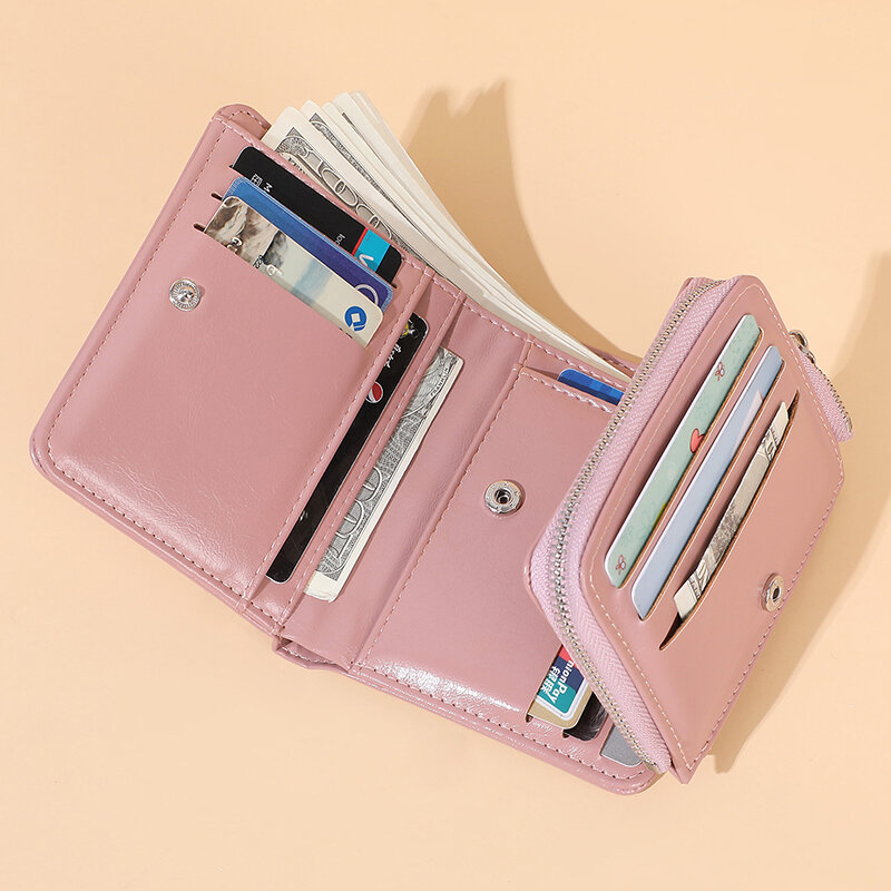 Women Trifold Short Multifunction Wallets PU Leather 13 Card Slot Card Holder Coin Purse Money Clip